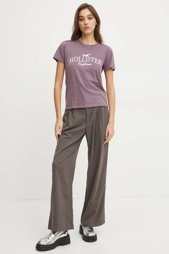 Hollister Co. tricou din bumbac KI357.4014.631 violet AW24