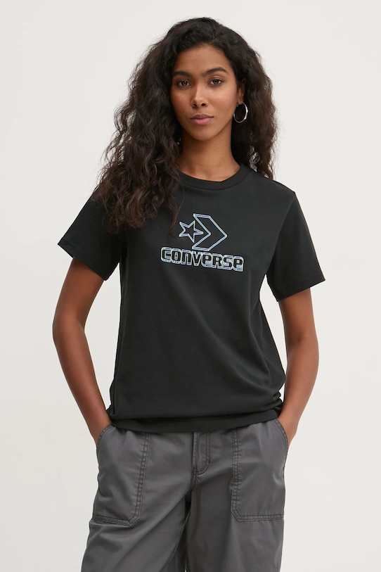 Bavlněné tričko Converse slim černá 10027078.A02