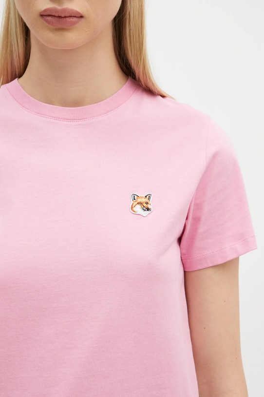 Βαμβακερό μπλουζάκι Maison Kitsuné Fox Head Patch ροζ LW00105KJ0008