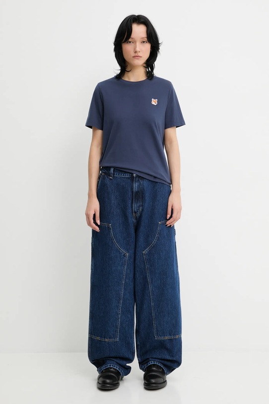 Bavlněné tričko Maison Kitsuné Fox Head Patch LW00105KJ0008 námořnická modř