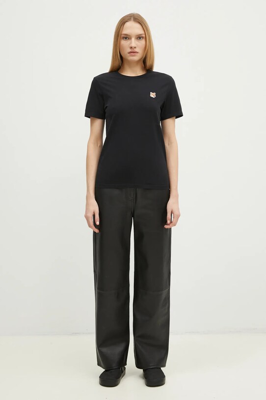 Maison Kitsuné t-shirt bawełniany Fox Head Patch LW00105KJ0008 czarny