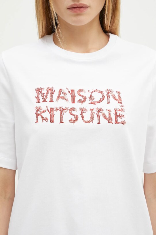 Бавовняна футболка Maison Kitsuné Woodland Alphabet білий NW00114KJ0119