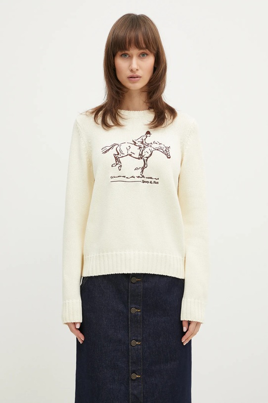Sporty & Rich maglione in cotone Horse Knitted applique beige WS065512245CR01