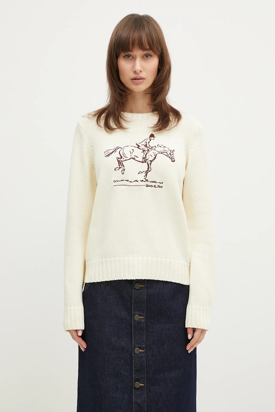 Sporty & Rich maglione in cotone Horse Knitted applique beige WS065512245CR01