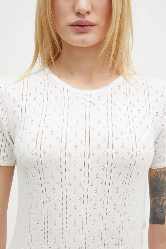 JW Anderson bluzka z domieszką kaszmiru Pointelle Cap Sleeve Top biały KW1276.YN0389.001