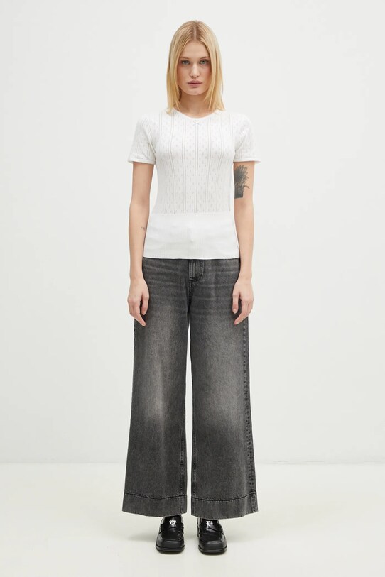 JW Anderson bluzka z domieszką kaszmiru Pointelle Cap Sleeve Top KW1276.YN0389.001 biały