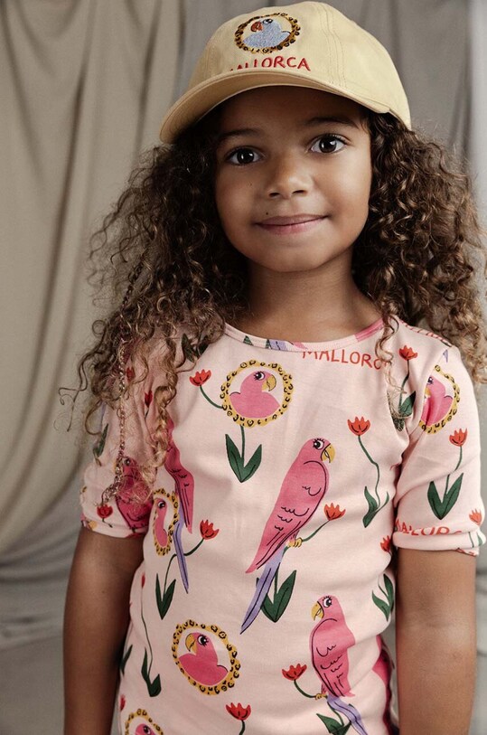 Mini Rodini tricou de bumbac pentru copii Parrots cu modele roz 2462013028