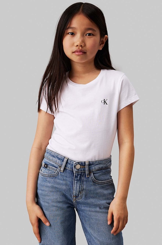 Detské bavlnené tričko Calvin Klein Jeans 2-pak IG0IG01258.9BYH.104.116 fialová AW24