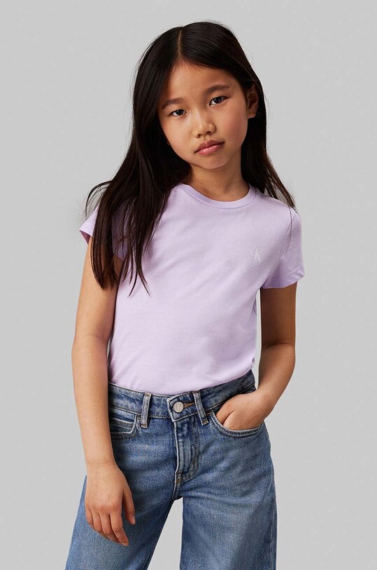 Dziewczynka Calvin Klein Jeans t-shirt bawełniany dziecięcy 2-pack IG0IG01258.9BYH.128.176 fioletowy