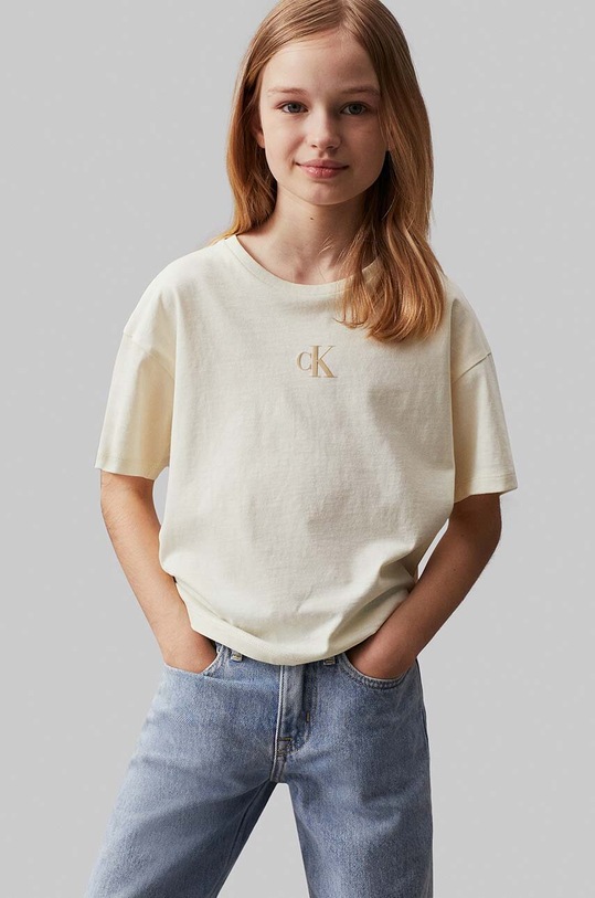 Dětské bavlněné tričko Calvin Klein Jeans kulatý béžová IG0IG02136.9BYH.116