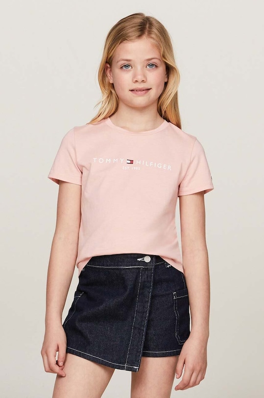 Tommy Hilfiger t-shirt bawełniany dziecięcy aplikacja różowy KG0KG05242.9BYH.128.176