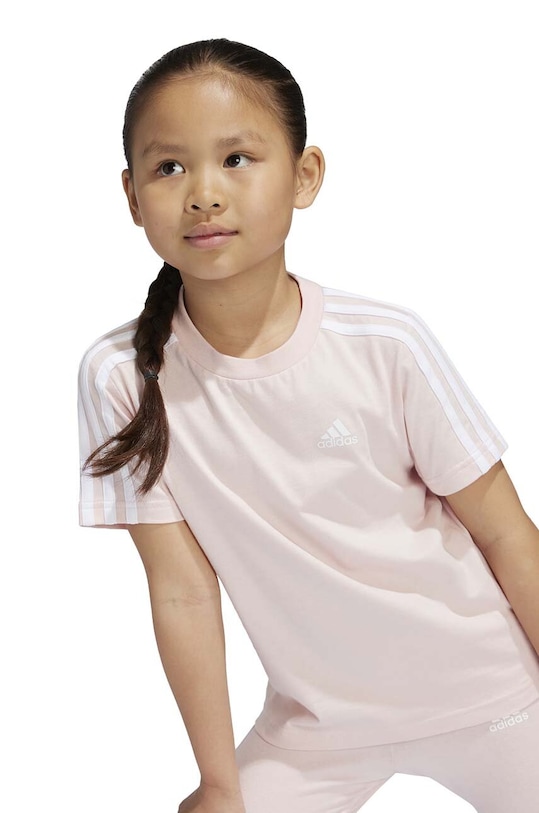Dječja pamučna majica kratkih rukava adidas LK 3S CO TEE natpis roza IX7338