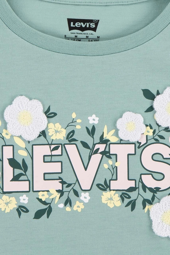 Дівчинка Дитяча бавовняна футболка Levi's WILDFLOWERS BATWING TEE 4EL036 бірюзовий