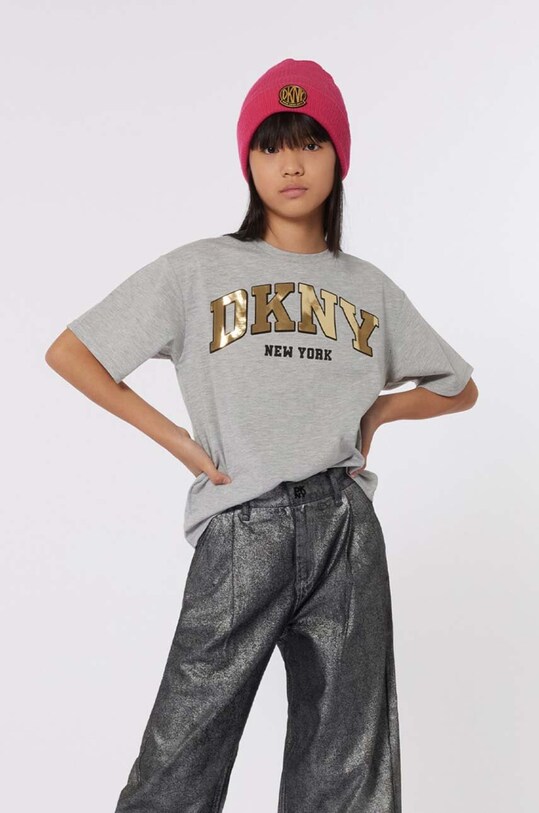 Детская хлопковая футболка Dkny остальные серый D62060.156.162