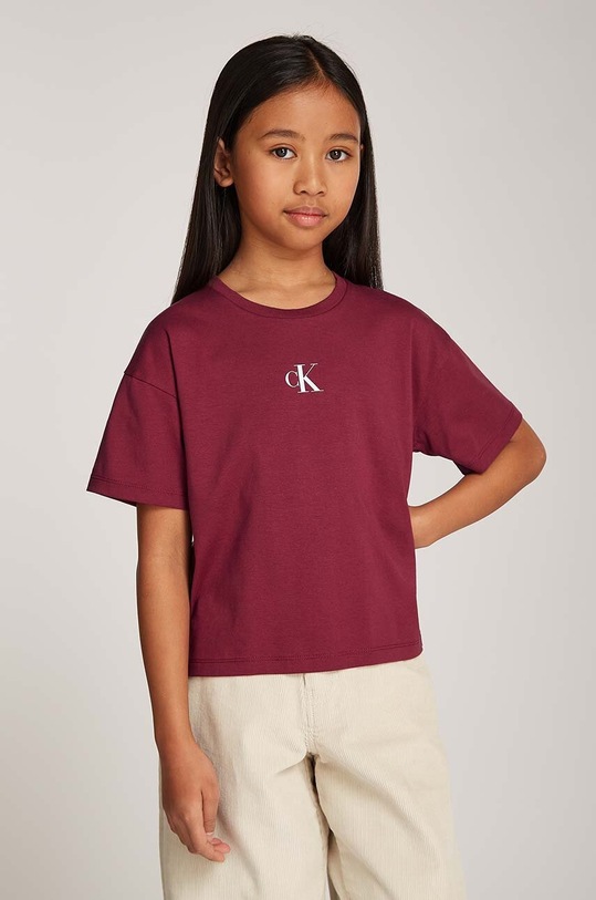 Dětské bavlněné tričko Calvin Klein Jeans kulatý burgundské IG0IG02136.9BYH.