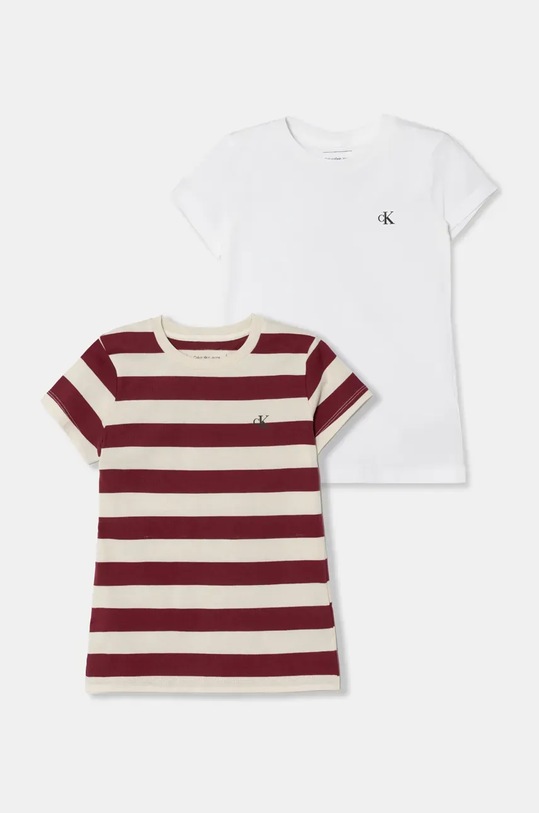 Παιδικό βαμβακερό μπλουζάκι Calvin Klein Jeans 2-pack βαμβάκι κόκκινο IG0IG02741.9BYH.128.176