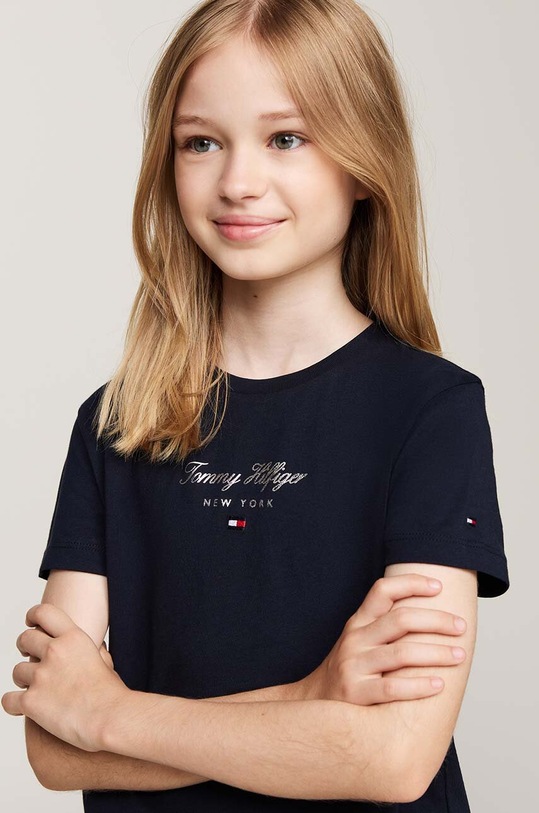 Dziewczynka Tommy Hilfiger t-shirt bawełniany dziecięcy KG0KG08178.9BYH.104.122 granatowy