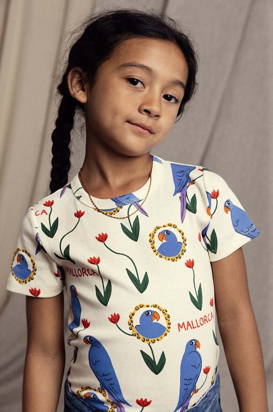 Mini Rodini t-shirt bawełniany dziecięcy Parrots wzorzyste beżowy 2462010600