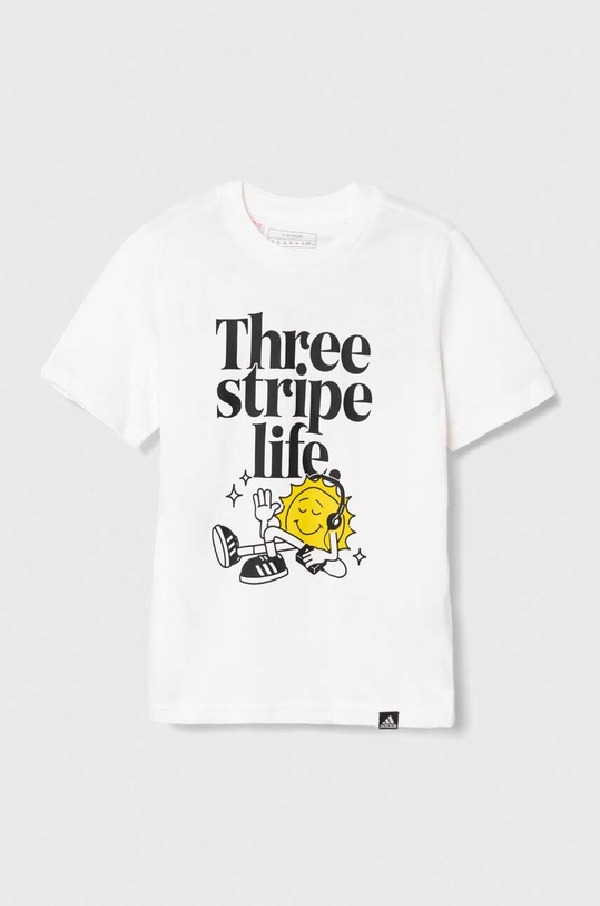 Дитяча бавовняна футболка adidas POS TABLE IW2477 білий AW24