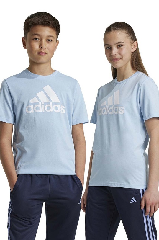 Дитяча бавовняна футболка adidas U BL TEE бавовна блакитний IX9570