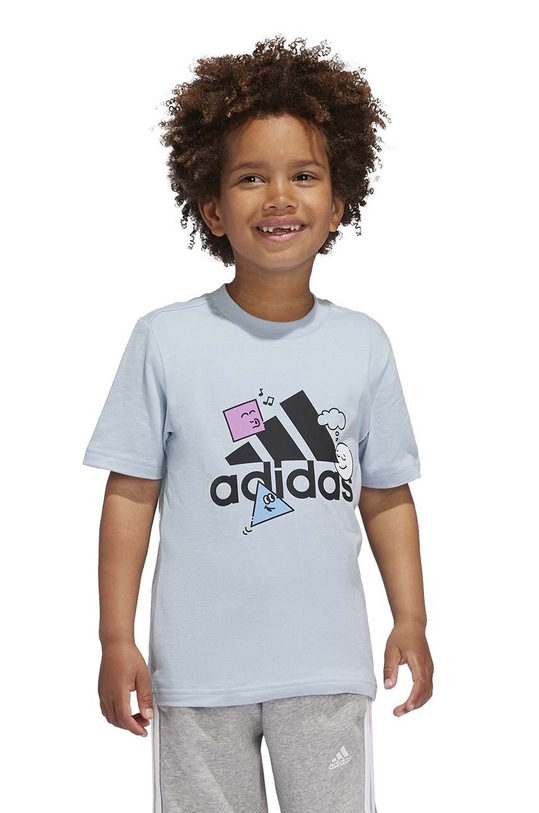 adidas t-shirt bawełniany dziecięcy POS TABLE LK nadruk niebieski IZ0443
