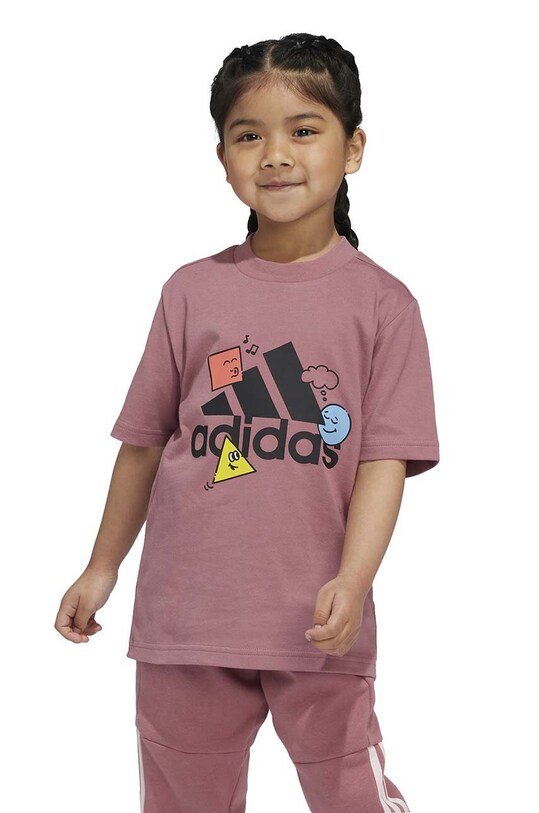 adidas t-shirt bawełniany dziecięcy POS TABLE LK nadruk różowy IZ0444
