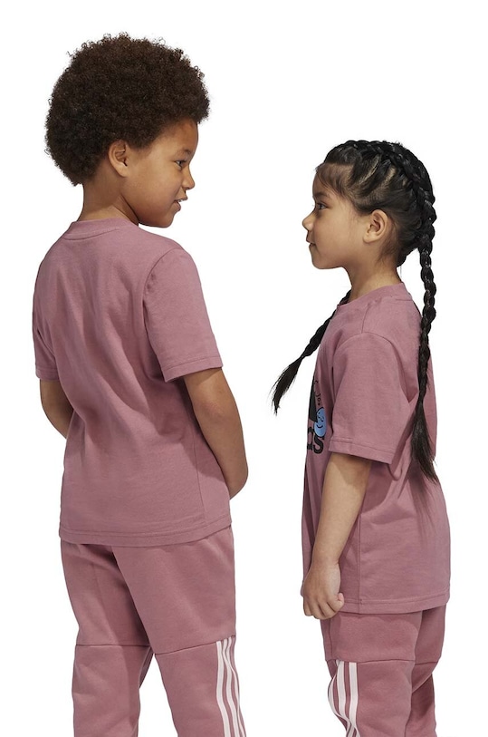 Παιδικό βαμβακερό μπλουζάκι adidas POS TABLE LK IZ0444 ροζ