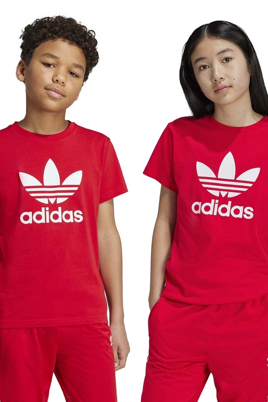 adidas Originals t-shirt bawełniany dziecięcy TREFOIL TEE nadruk czerwony IY7423