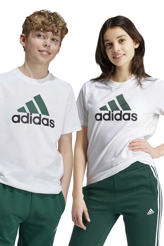 adidas t-shirt bawełniany dziecięcy U BL 2 TEE nadruk biały JF8743