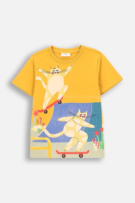 Παιδικό βαμβακερό μπλουζάκι Coccodrillo ZC4143201LBK κίτρινο AW24