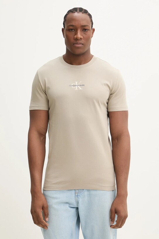 Pamučna majica Calvin Klein Jeans pamuk bež J30J325649