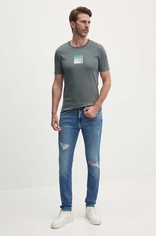 Хлопковая футболка Calvin Klein Jeans J30J325686 серый AW24