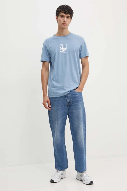 Бавовняна футболка Calvin Klein Jeans J30J325687 блакитний AW24