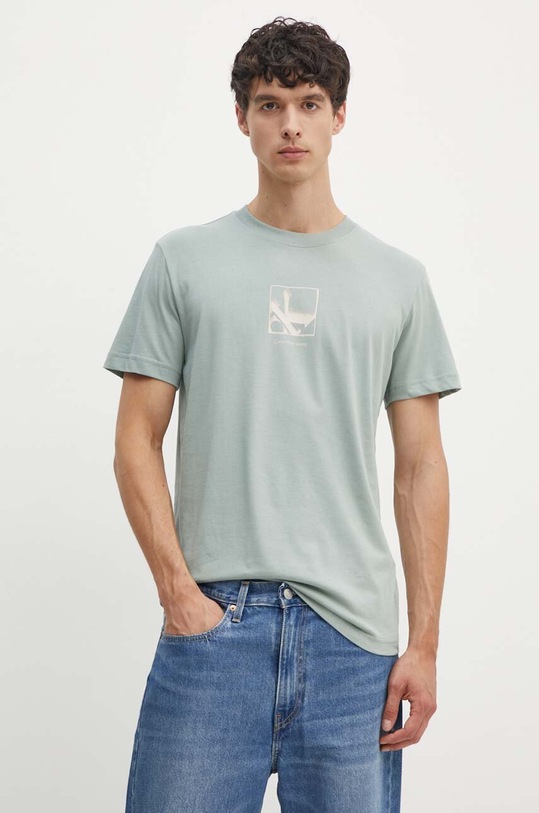 Памучна тениска Calvin Klein Jeans стандартна зелен J30J325687