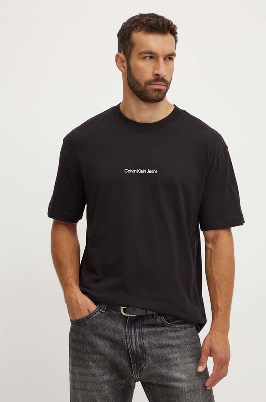 Bavlněné tričko Calvin Klein Jeans kulatý černá J30J325688