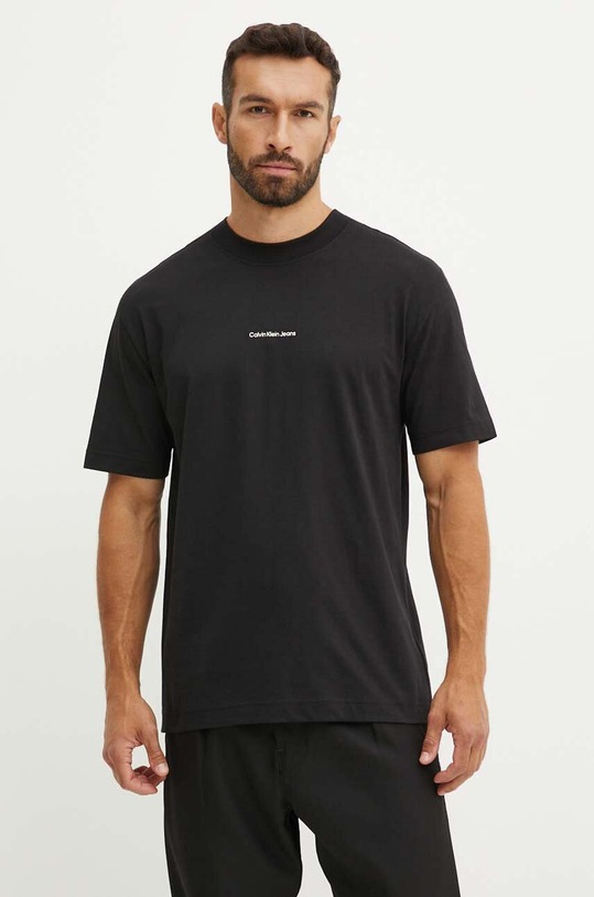 Βαμβακερό μπλουζάκι Calvin Klein Jeans J30J325689 μαύρο AW24