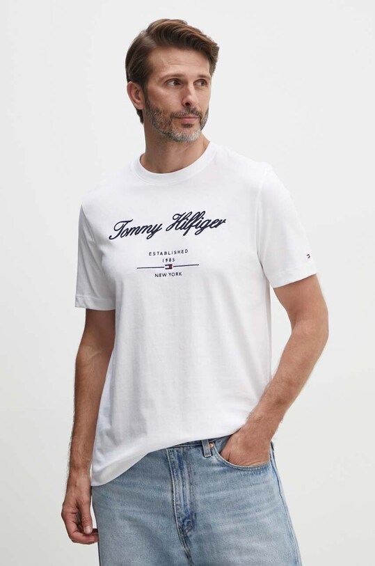 Bavlnené tričko Tommy Hilfiger MW0MW33691 biela SS25