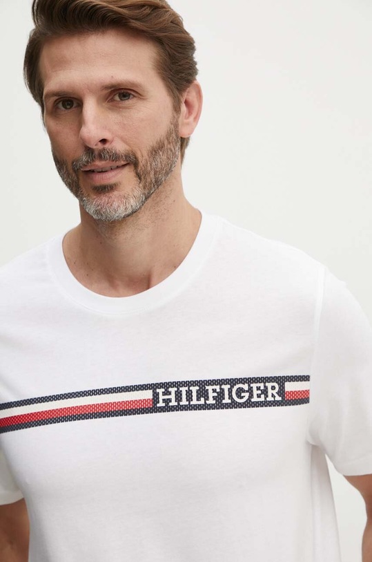 Bavlnené tričko Tommy Hilfiger potlač biela MW0MW36739