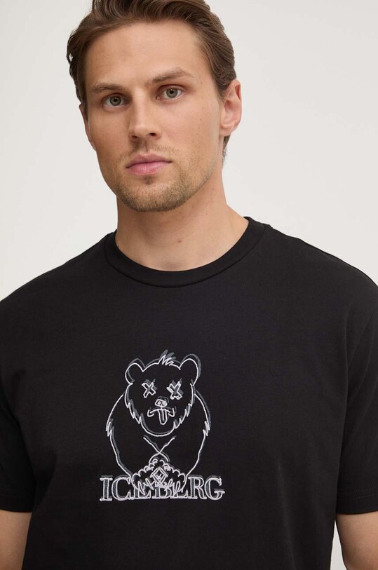 Iceberg t-shirt bawełniany regular czarny F010.6306