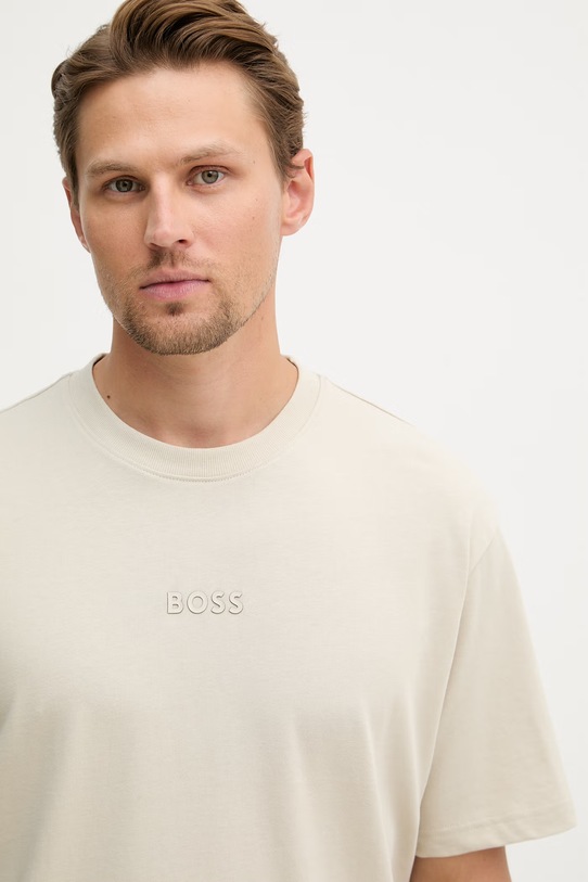 BOSS Green tričko pánské bavlněné Tee 10 béžová 50519368