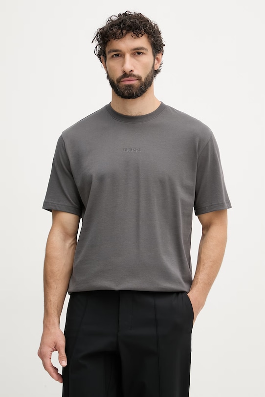 BOSS Green T-shirt męski bawełniany Tee 10 szary 50519368