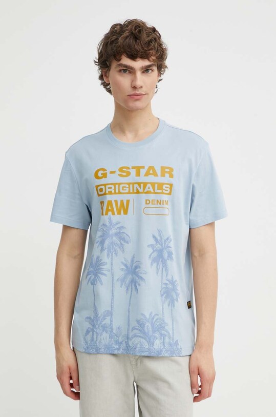 G-Star tricou din bumbac print albastru D24681.336
