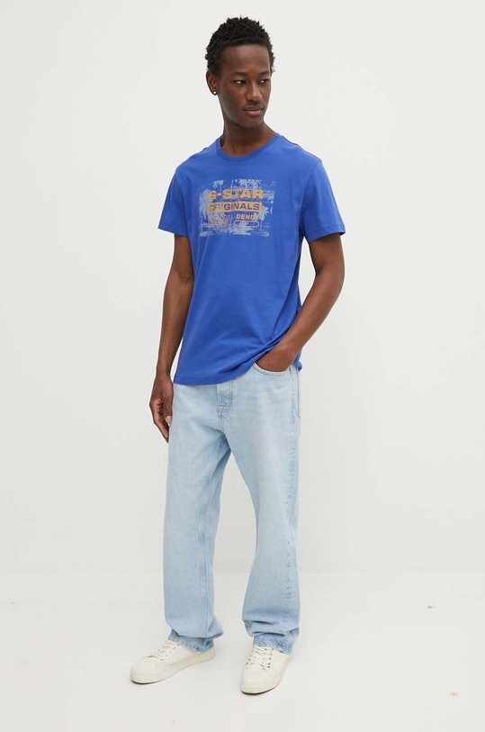 G-Star t-shirt bawełniany D24682.C506 niebieski AW24