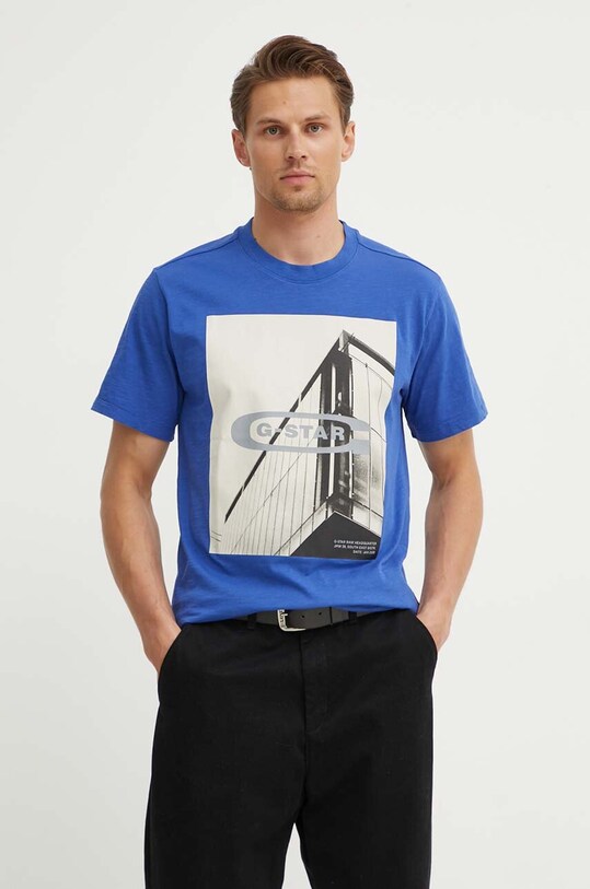 G-Star tricou din bumbac print albastru D24683.C372