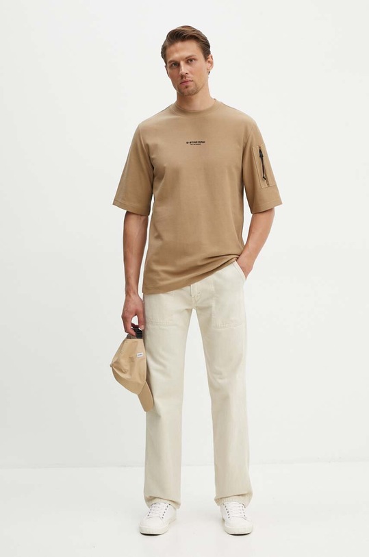 G-Star t-shirt bawełniany D24705.D617 beżowy AW24