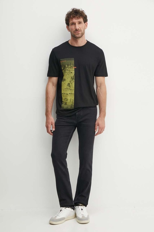 Bavlněné tričko Boss Orange potisk černá 50522640