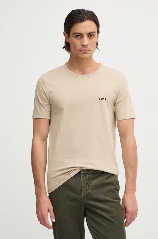 Bavlněné tričko BOSS 3-pack hladký béžová 50517858
