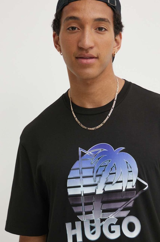 HUGO Blue t-shirt bawełniany nadruk czarny 50519047