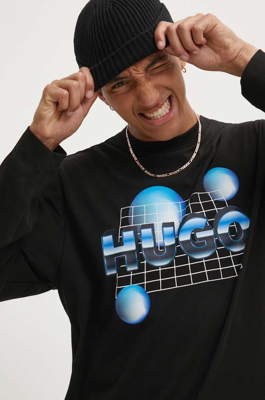 HUGO Blue longsleeve bawełniany nadruk czarny 50519060