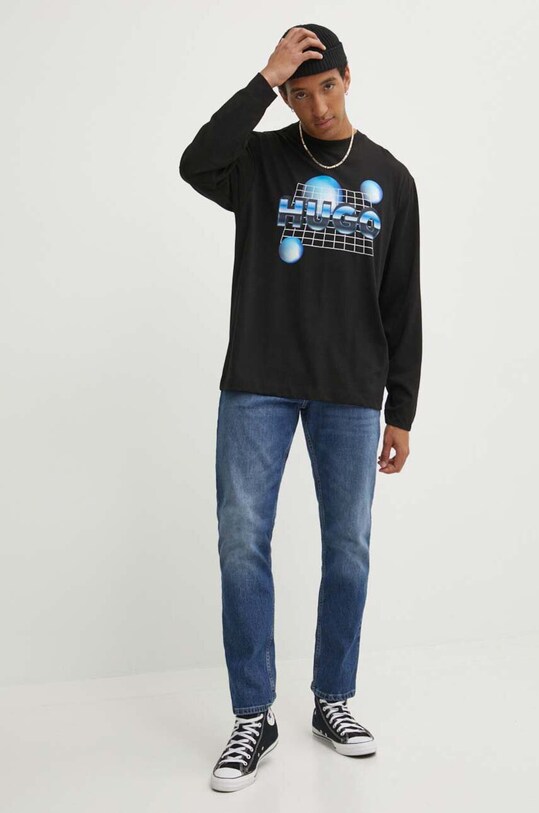 HUGO Blue longsleeve bawełniany 50519060 czarny AW24